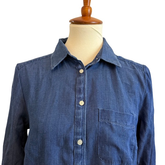 NWT LOFT Chambray Denim Shirt Dress Button Front Tiered Ruffle Hem Size S - Picture 2 of 12
